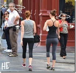 nyc streetstyle fashion by he two girls in gym clothes tight pants guys checking them out